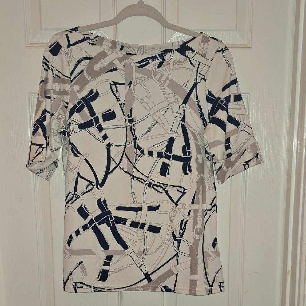 Ralph Lauren Black‎ and Cream Abstract Short Sleeve Top